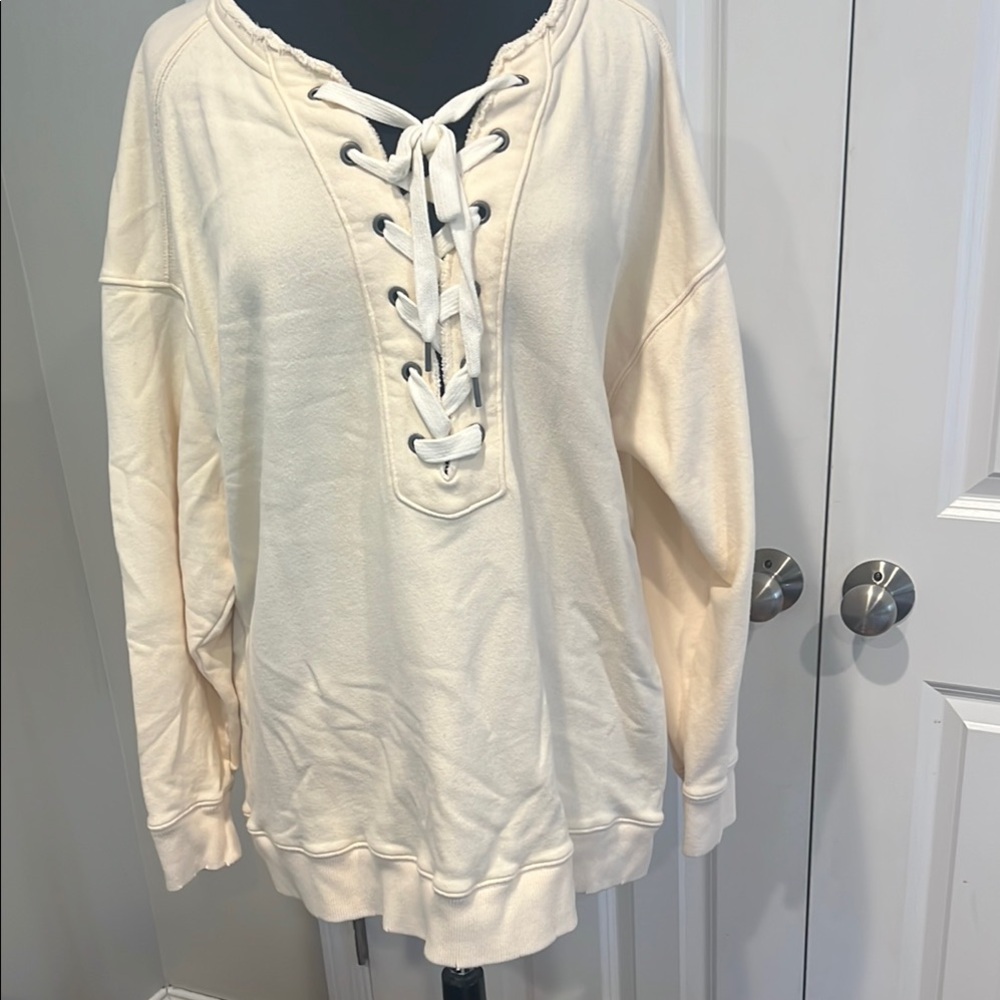 Aerie Cream Lace-Up Sweatshirt